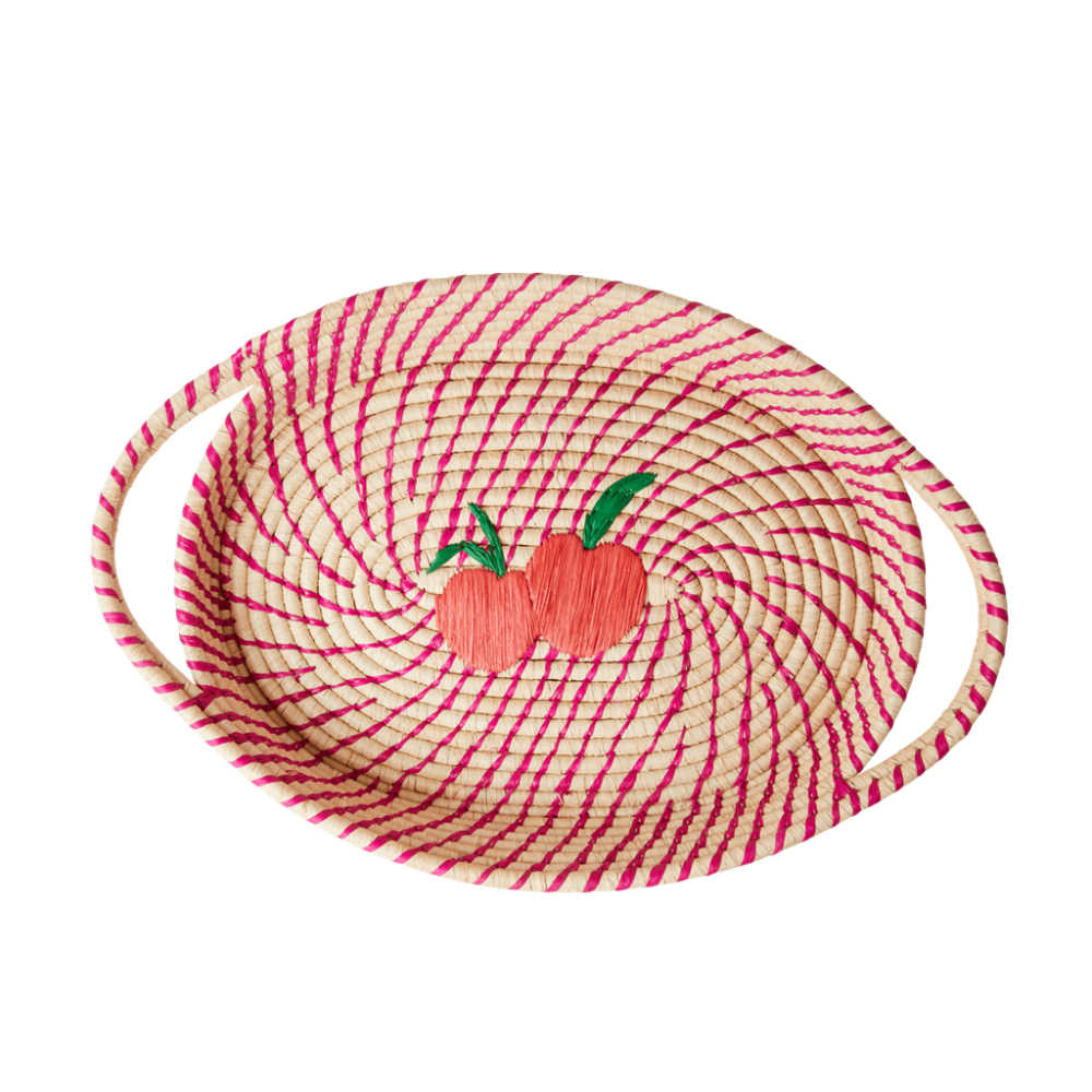 Raffia Oval Basket with Embroidered Peaches By Rice DK